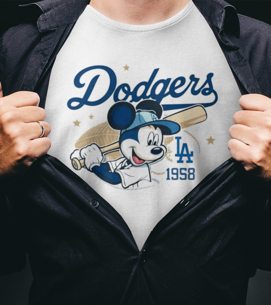 Mickey Mouse Dodgers LA 1958 Baseball MLB Team Retro Fashion T-Shirt