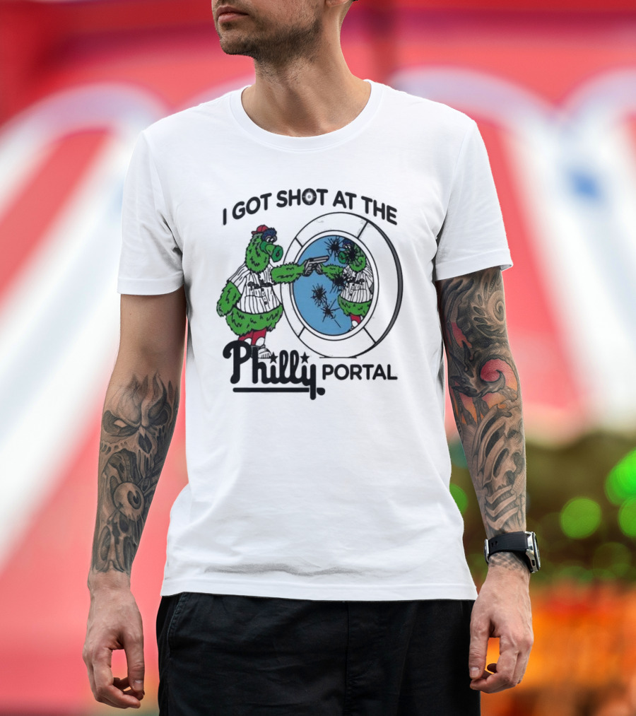 I Got Shot At The Philly Portal With Phillie Phanatic And Reflective Mirror Image T-Shirt