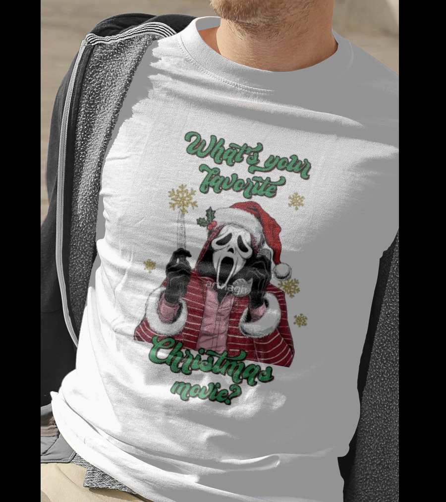 What’s Your Favorite Christmas Movie Santa Skeleton Ghost Face Costume T-Shirt