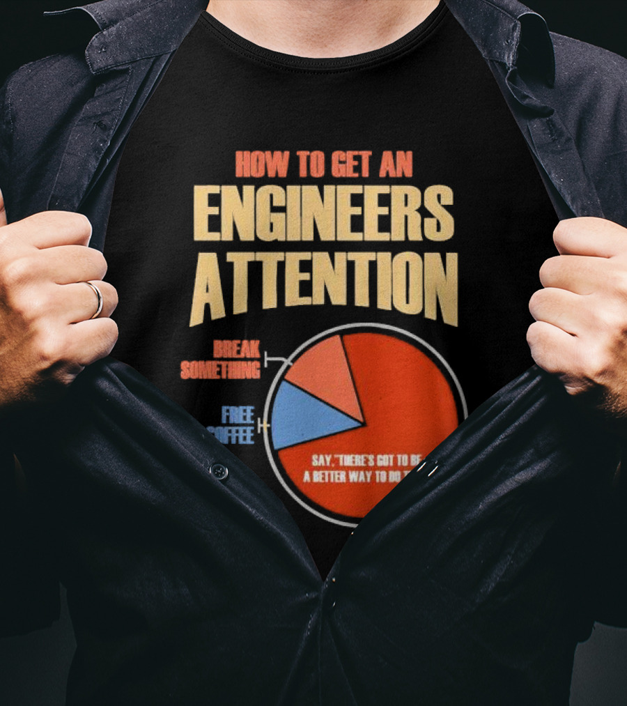 How To Get An Engineers Attention Pie Chart Break Something Free Coffee Say There's Got To Be A Better Way To Do This T-Shirt
