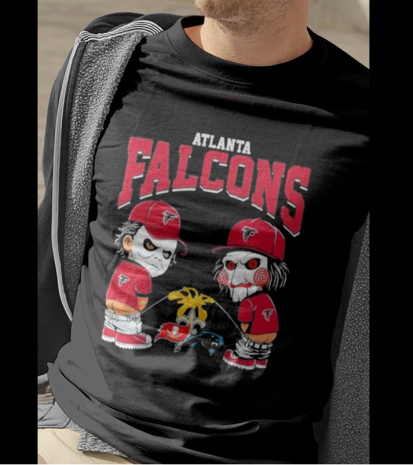 Atlanta Falcons Halloween 2024 Michael Myers Billy The Puppet Pee On NFL Teams T-Shirt
