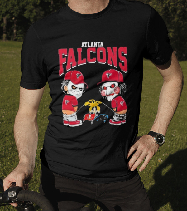 Atlanta Falcons Halloween 2024 Michael Myers Billy The Puppet Pee On NFL Teams T-Shirt