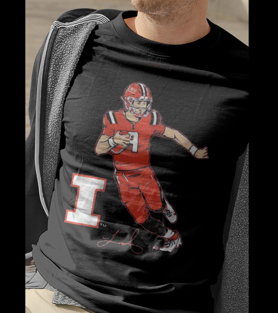 Illinois Football Luke Altmyer Superstar Pose I Logo Signature T-Shirt