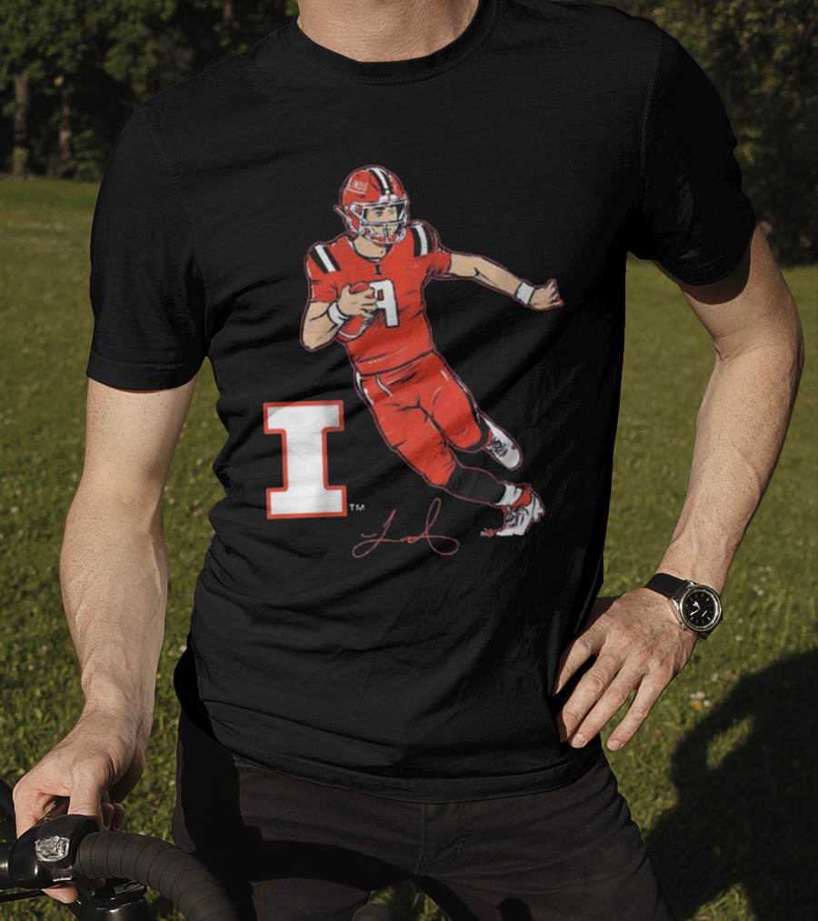 Illinois Football Luke Altmyer Superstar Pose I Logo Signature T-Shirt