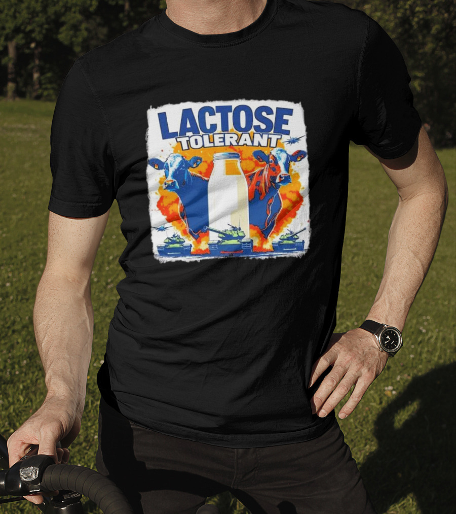 LACTOSE TOLERANT Milk Defense With Cows And Tanks T-Shirt