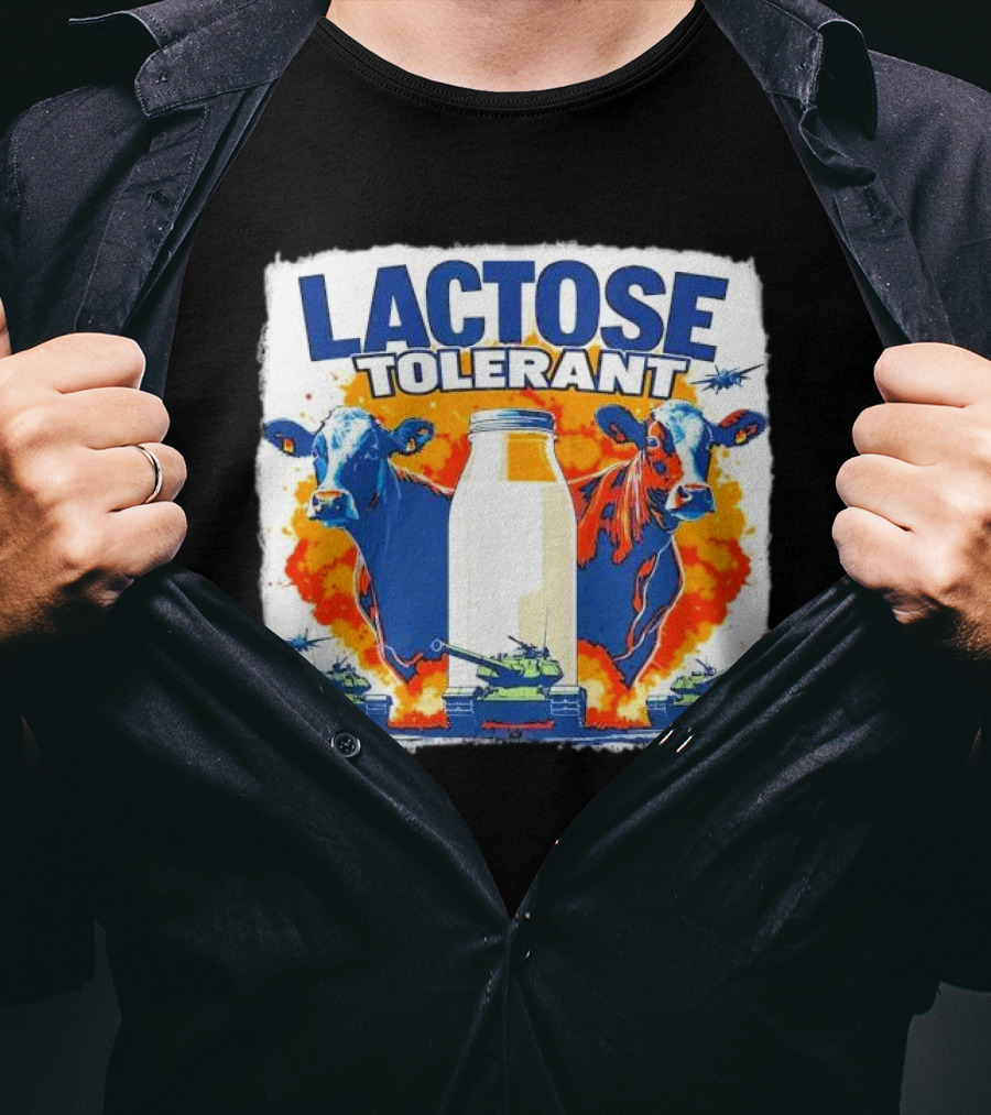 LACTOSE TOLERANT Milk Defense With Cows And Tanks T-Shirt