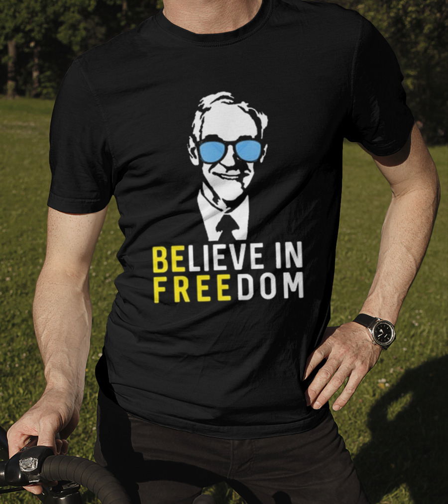 Believe In Freedom Libertarian Ron Paul Blue Sunglasses T-Shirt