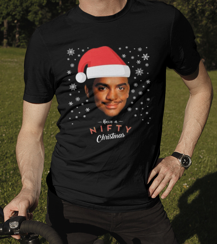 Carlton Banks Have A Nifty Christmas Fresh Prince Santa Hat Snowflakes T-Shirt