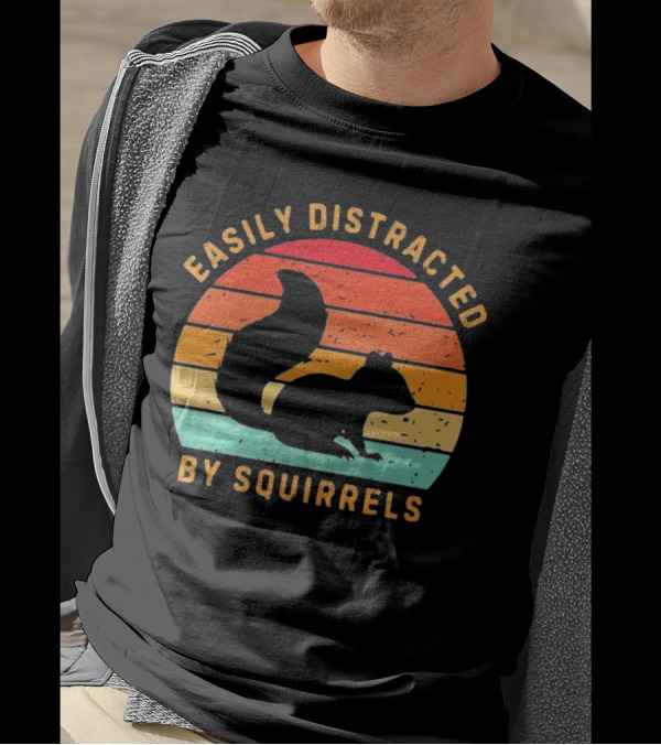 Easily Distracted By Squirrels Justice For Peanuts 2024 Retro Sunset Squirrel T-Shirt