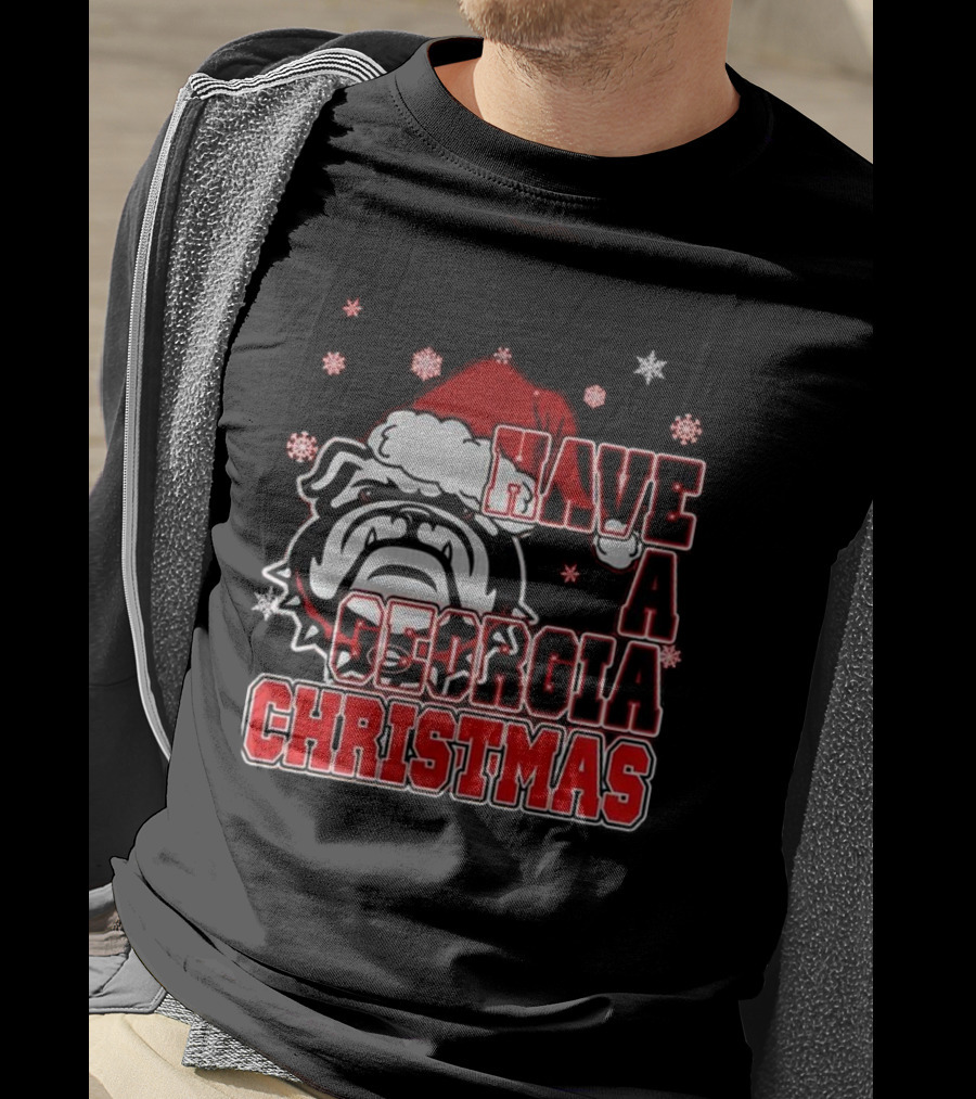 Georgia Bulldogs Have A Merry Christmas With Georgia Bulldogs Logo Snowflakes Santa Hat T-Shirt