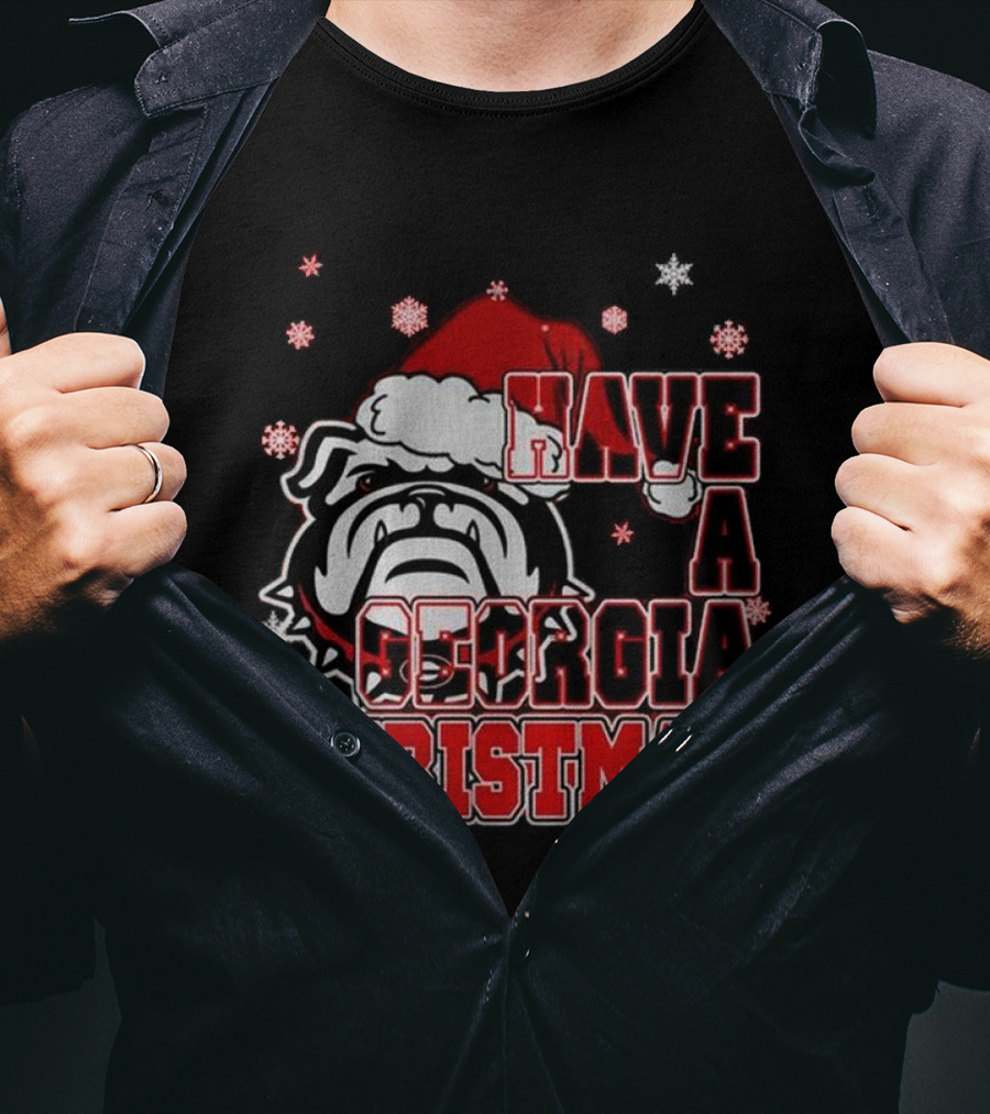 Georgia Bulldogs Have A Merry Christmas With Georgia Bulldogs Logo Snowflakes Santa Hat T-Shirt