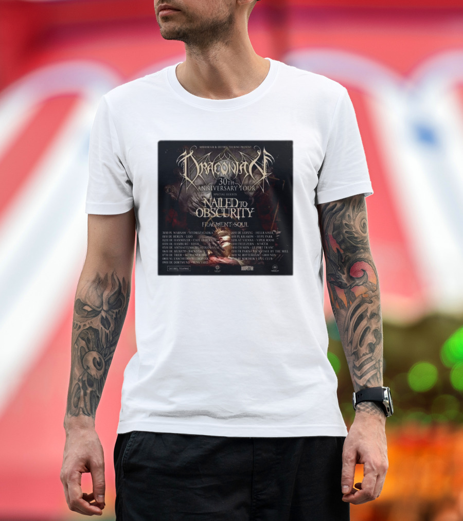 Draconian 30th Anniversary Tour Special Guests Nailed to Obscurity Fragment Soul T-Shirt