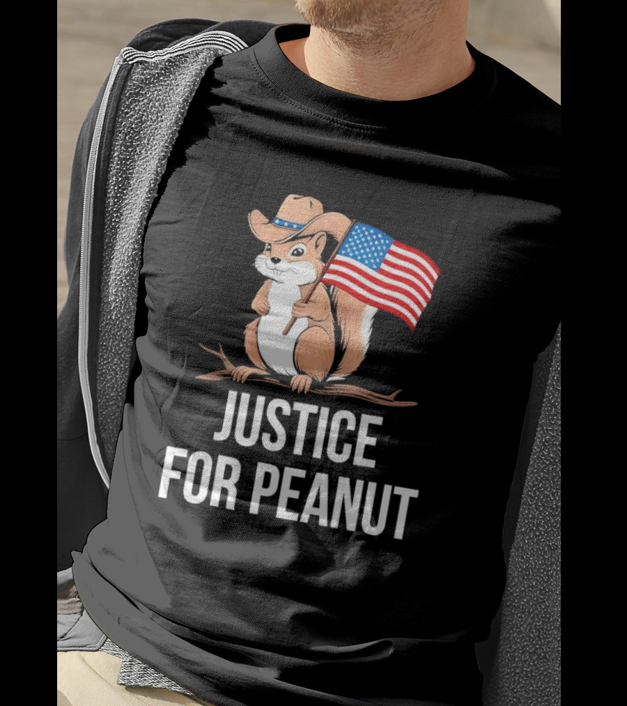 Justice For Peanut Squirrel Holding US Flag In Cowboy Hat T-Shirt