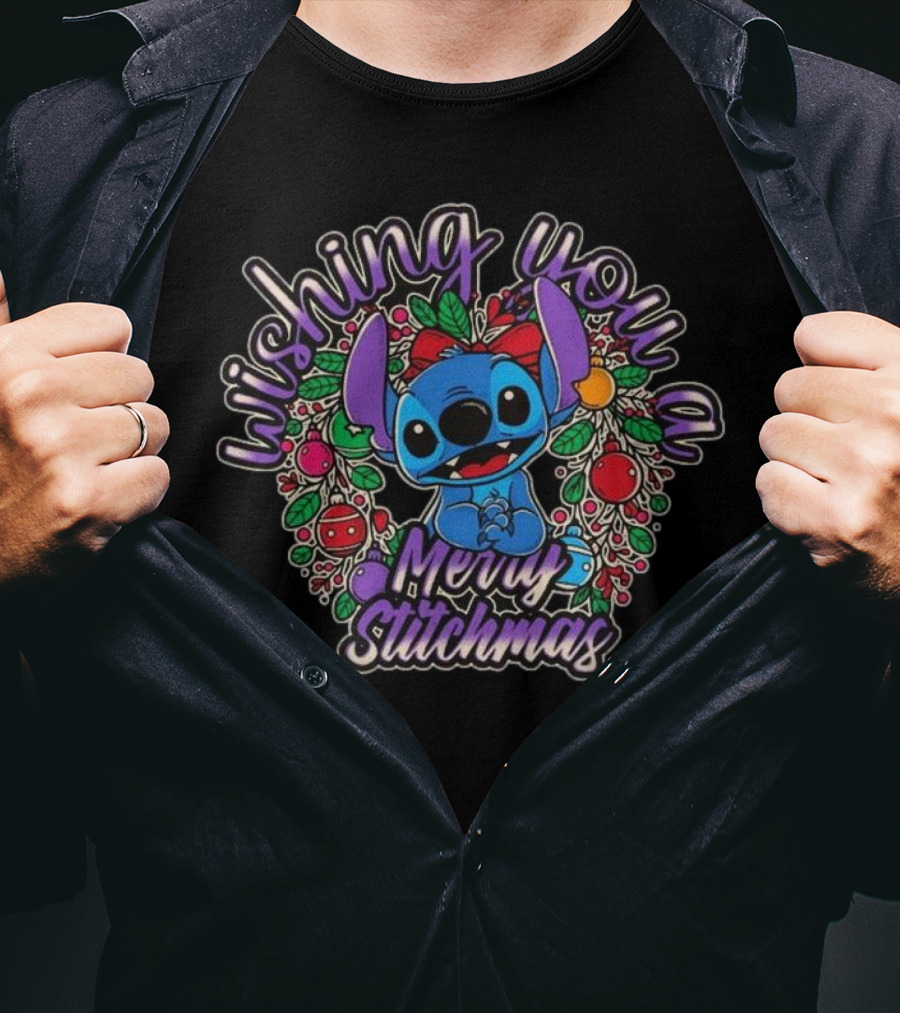 Wishing You A Merry Stitchmas Stitch Christmas Wreath T-Shirt
