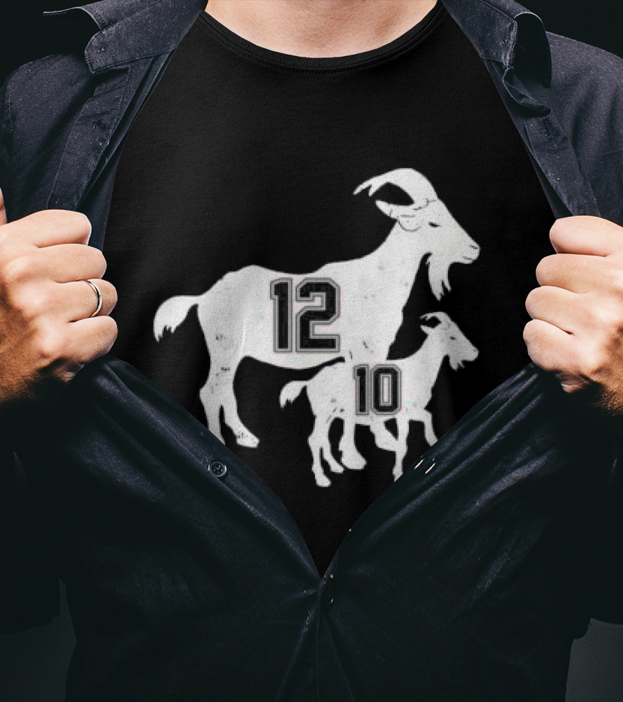 Tom Brady 12 Goat And Drake Maye 10 Baby Goat Football T-Shirt