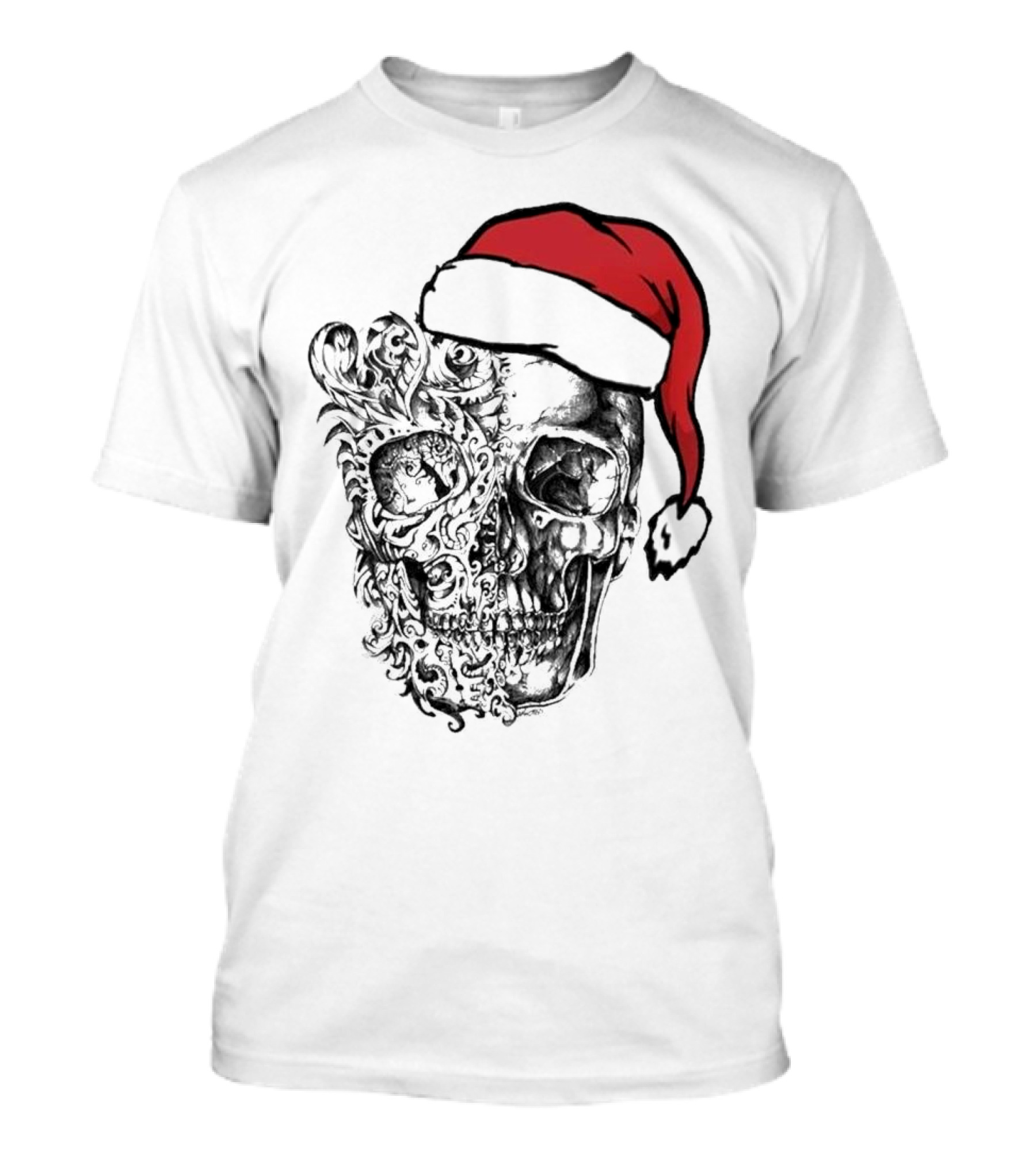 Deck The Halls With Skulls And Bodies Santa Hat Christmas Skull T-Shirt