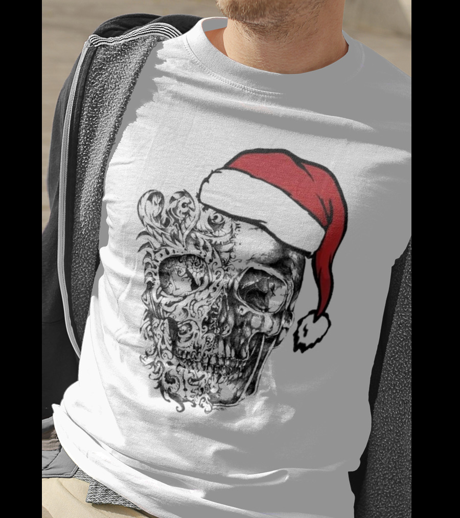 Deck The Halls With Skulls And Bodies Santa Hat Christmas Skull T-Shirt