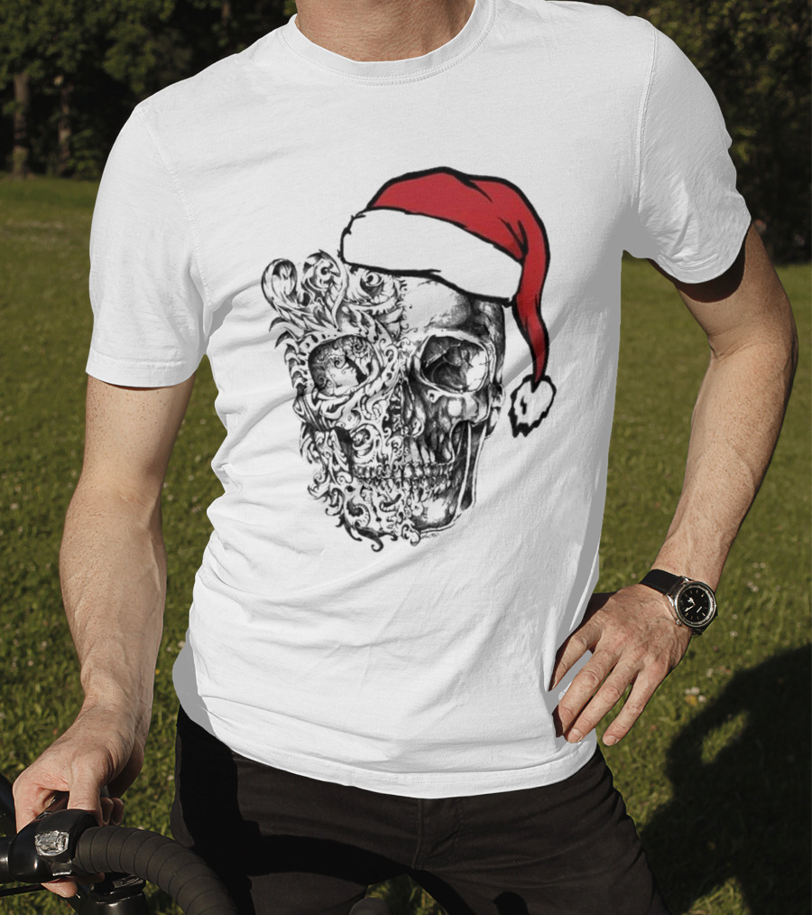 Deck The Halls With Skulls And Bodies Santa Hat Christmas Skull T-Shirt