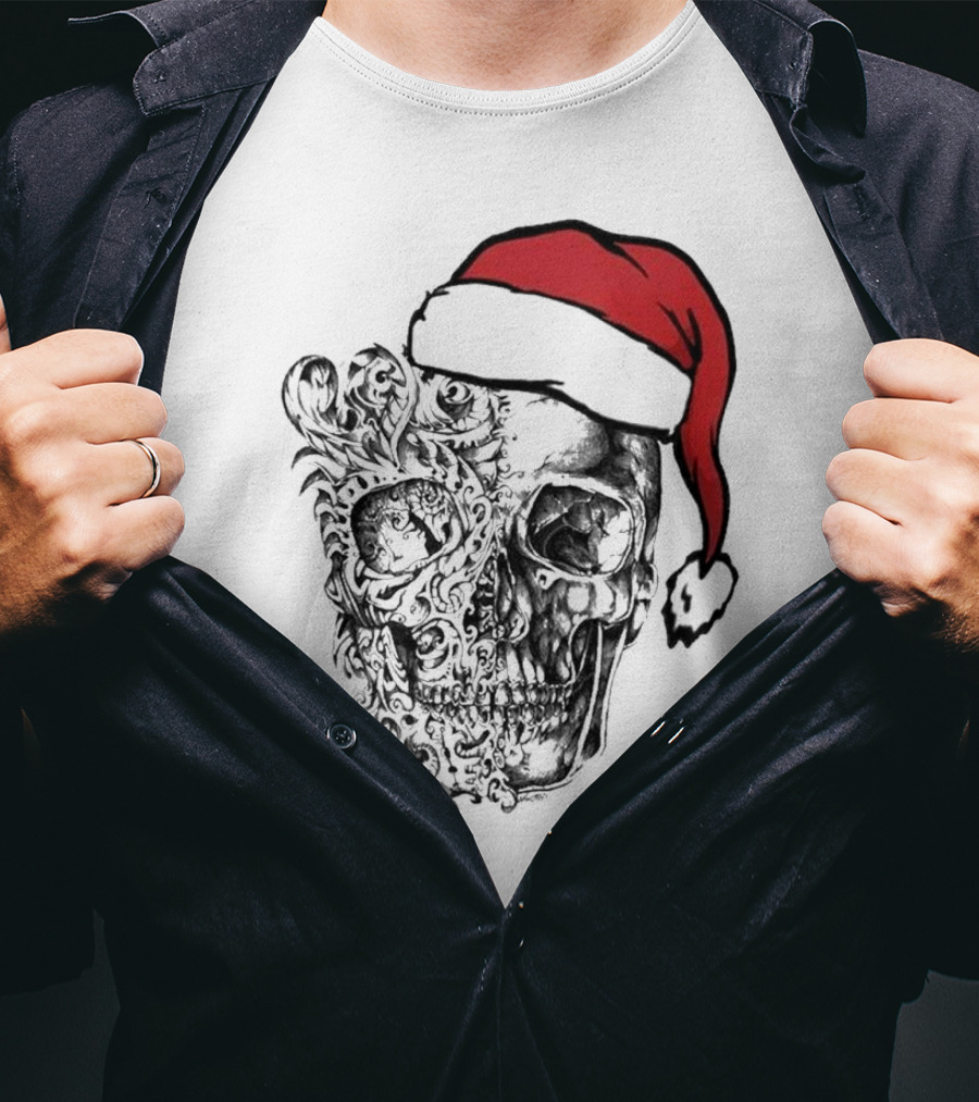 Deck The Halls With Skulls And Bodies Santa Hat Christmas Skull T-Shirt