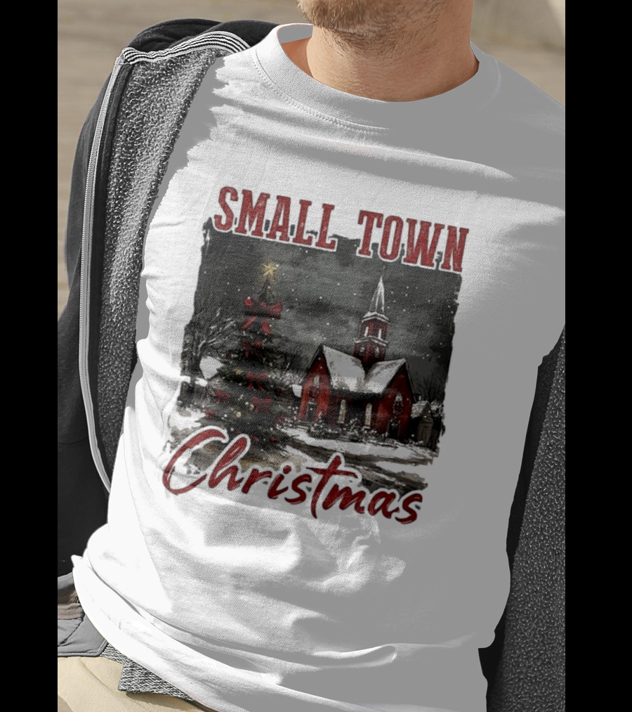Vintage Retro Small Town Christmas Church Scene T-Shirt