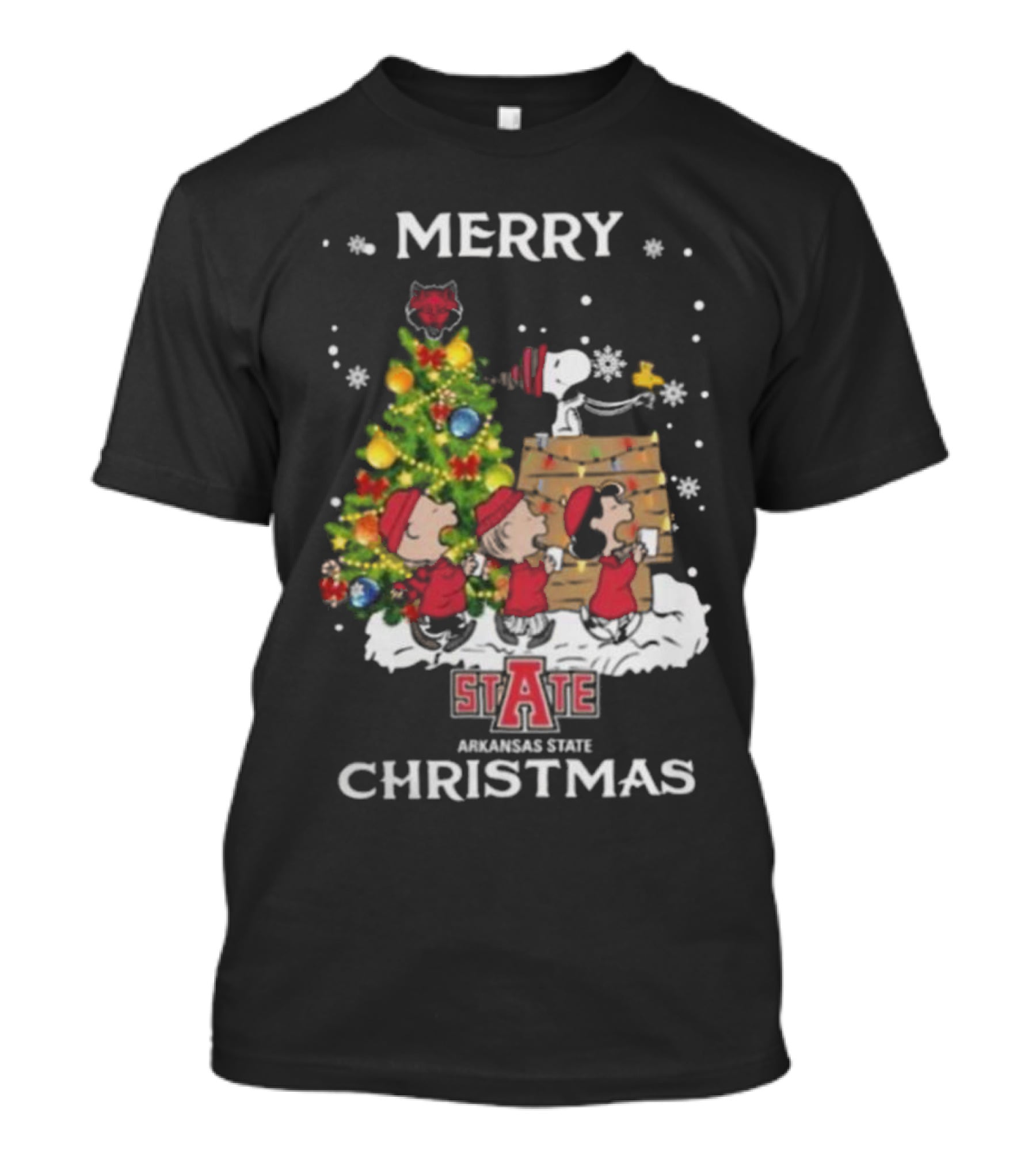 Merry Christmas Arkansas State Red Wolves Snoopy And Friends T-Shirt