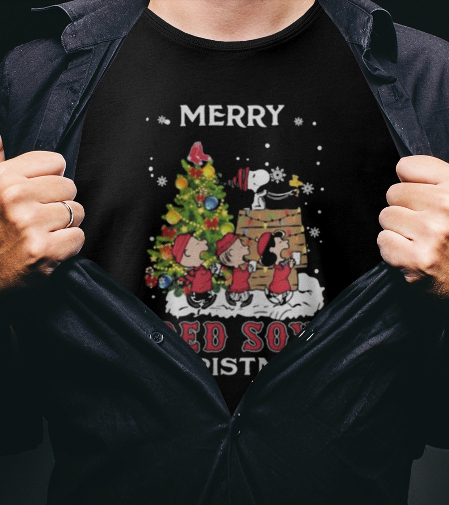 Merry Red Sox Christmas Snoopy And Friends T-Shirt