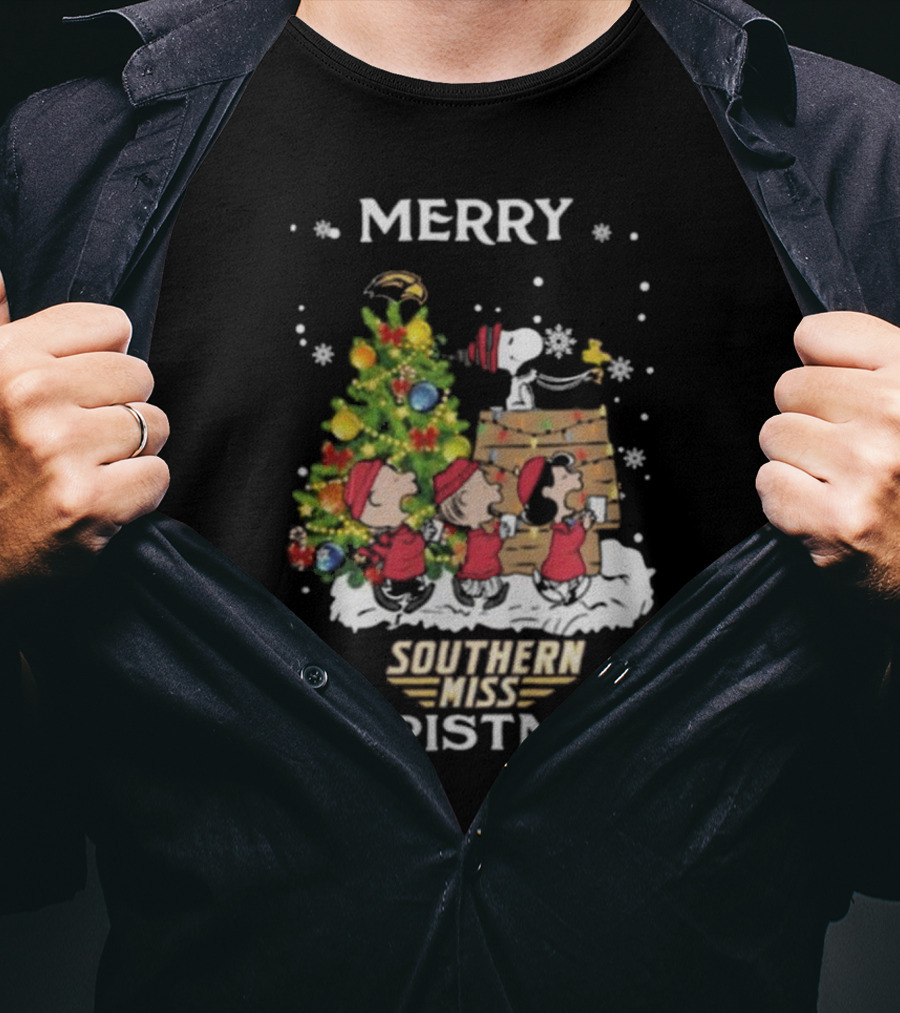Southern Miss Christmas Snoopy And Friends Merry T-Shirt