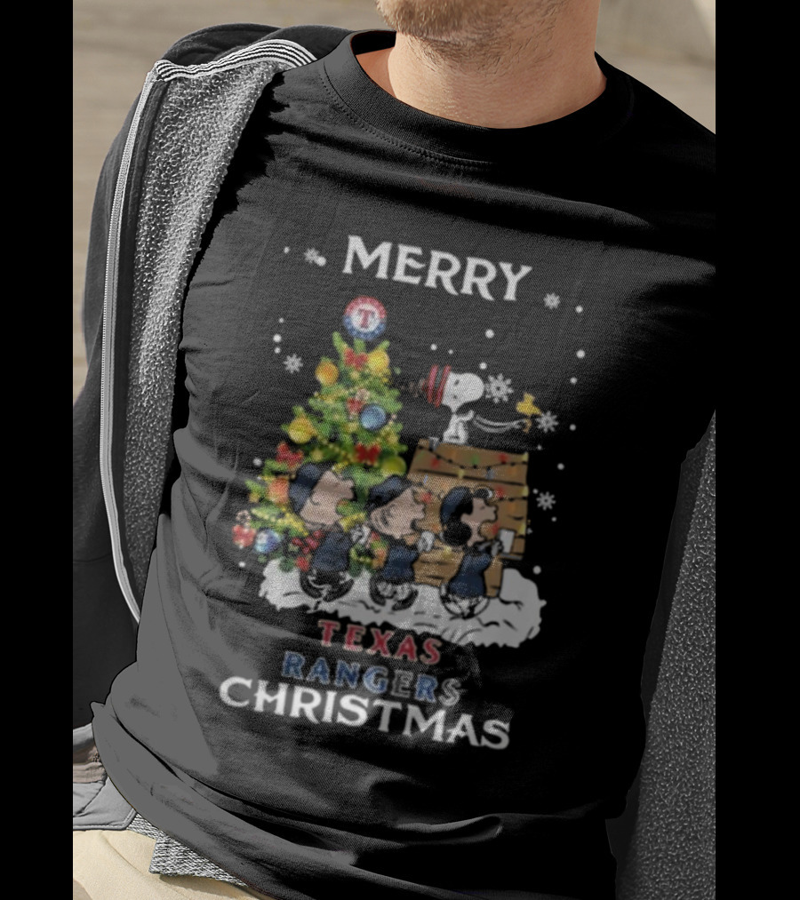 Merry Texas Rangers Snoopy And Friends Christmas T-Shirt