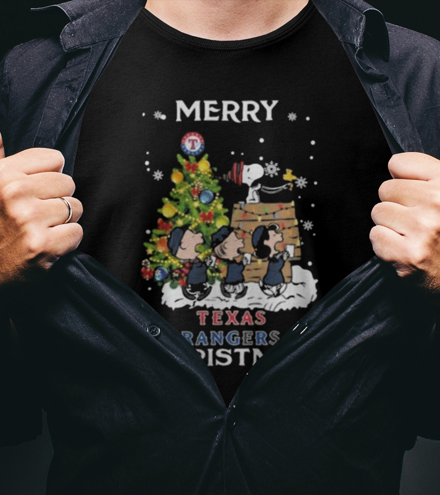 Merry Texas Rangers Snoopy And Friends Christmas T-Shirt