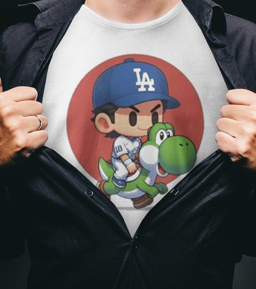Doyers LA Riding Yoshi Yoshinobu Yamamoto Baseball Character T-Shirt