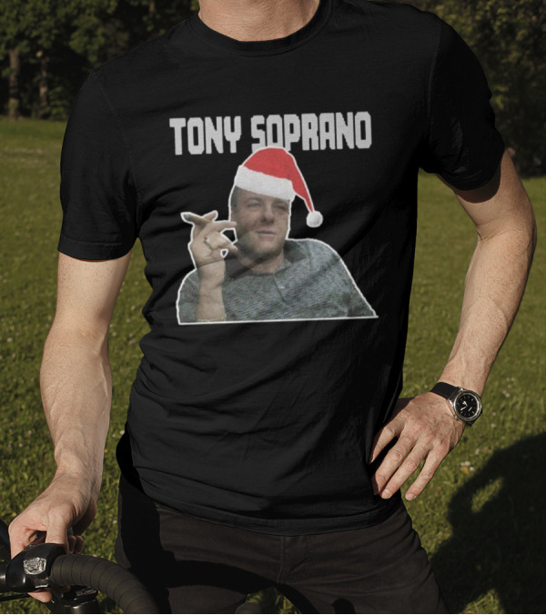 Tony Soprano Merry Fuhgeddaboudit Christmas Santa Hat T-Shirt