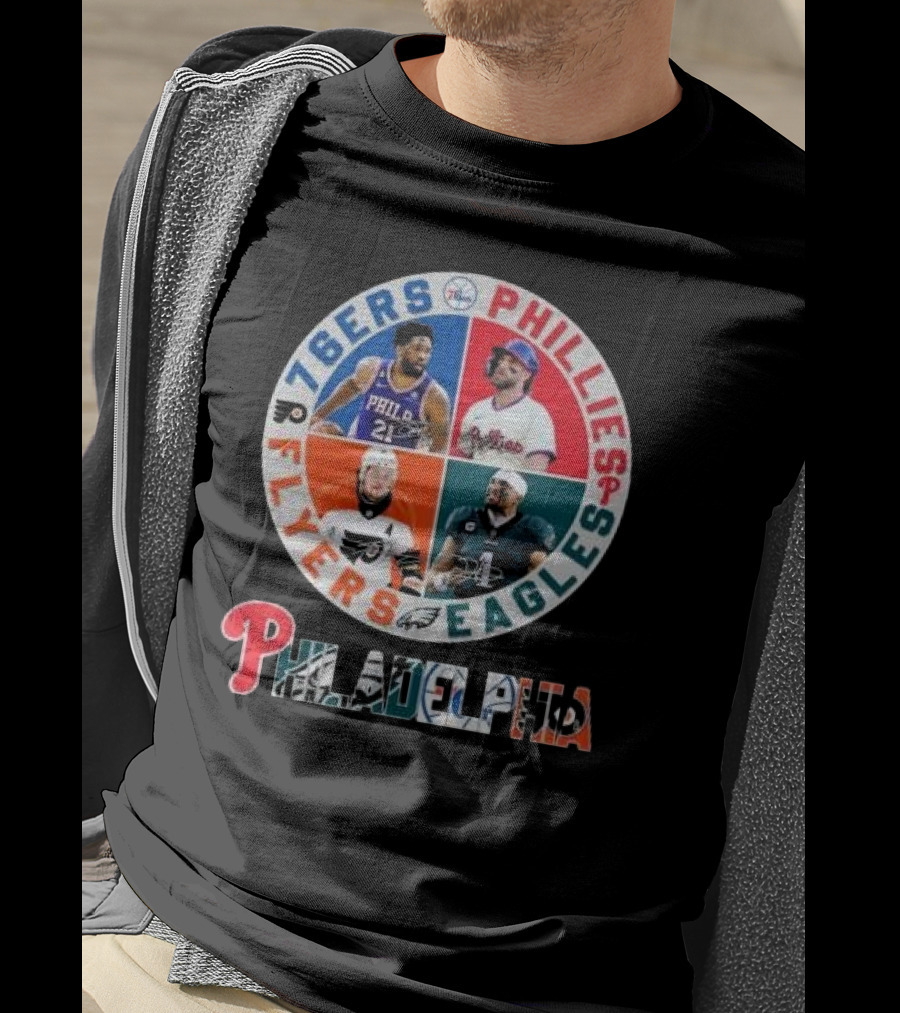 76ers Phillies Flyers Eagles Philadelphia Team Signatures T-Shirt