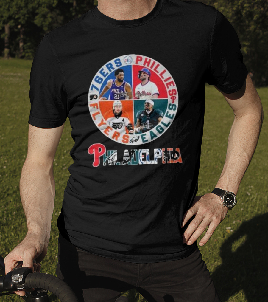 76ers Phillies Flyers Eagles Philadelphia Team Signatures T-Shirt