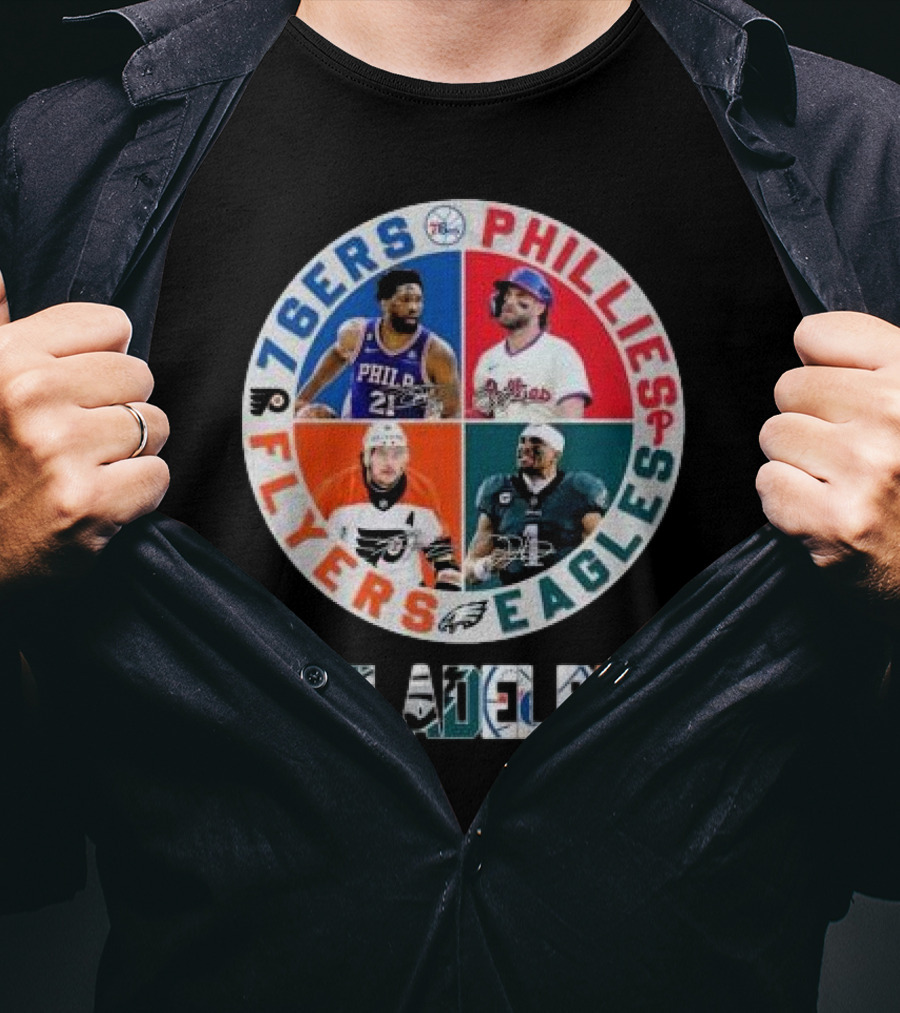 76ers Phillies Flyers Eagles Philadelphia Team Signatures T-Shirt