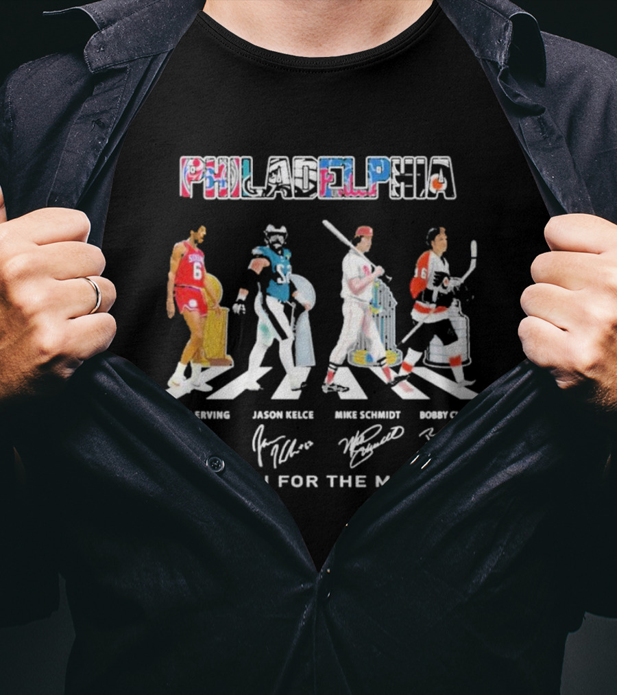 Philadelphia Sports Legends Julius Erving Jason Kelce Mike Schmidt Bobby Clarke Thank You For The Memories T-Shirt