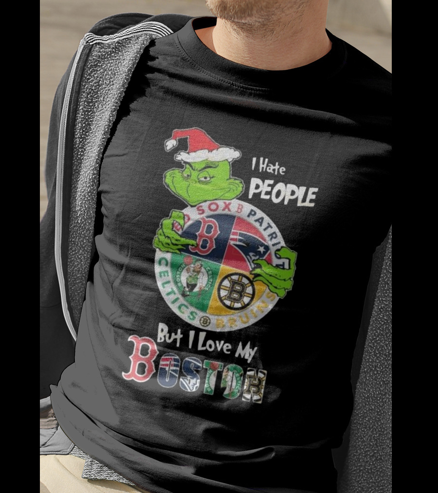 I Hate People But I Love My Sox Patriots Celtics Bruins Boston Christmas T-Shirt