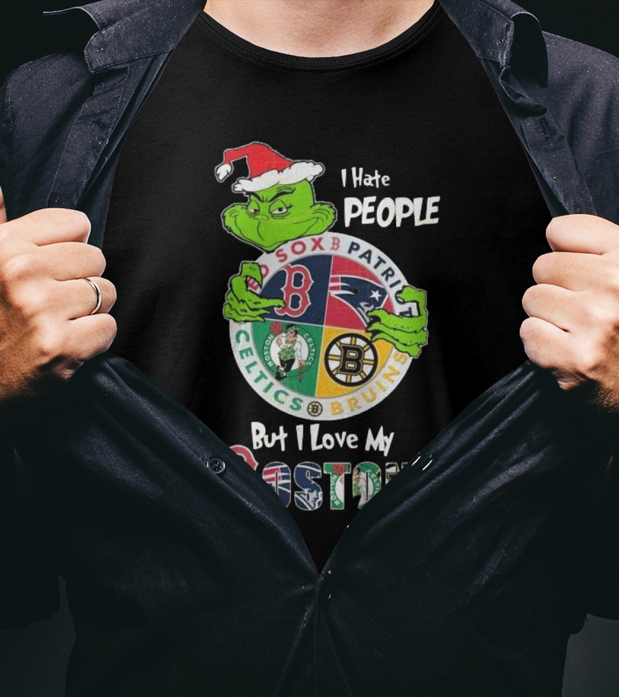 I Hate People But I Love My Sox Patriots Celtics Bruins Boston Christmas T-Shirt