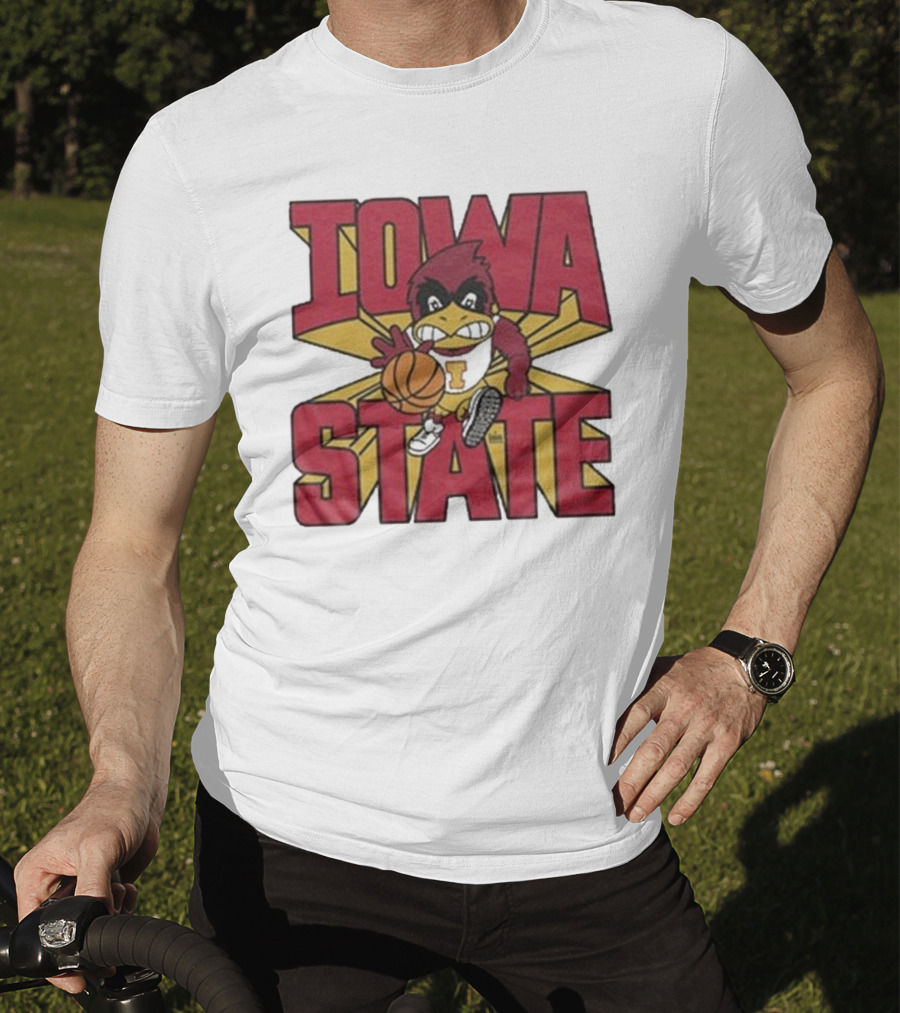 Iowa State Cyclones Basketball Mascot Dribbling Cartoon T-Shirt