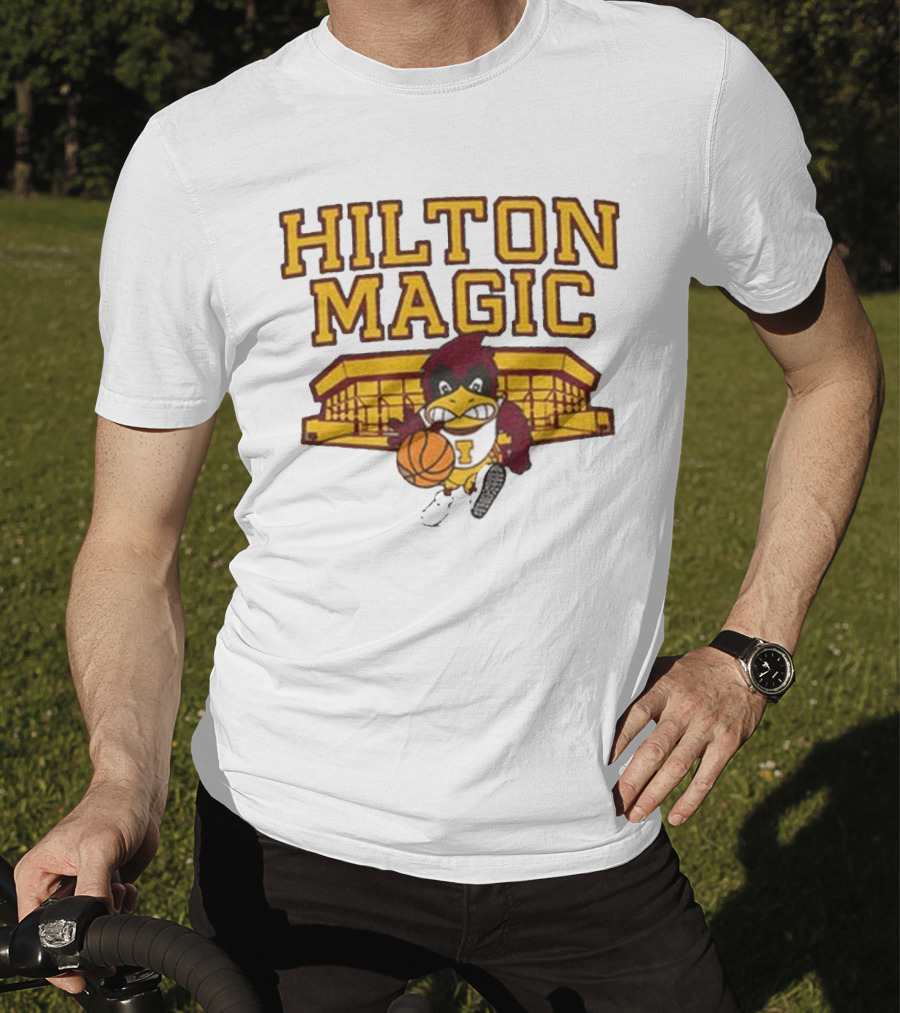 Iowa State Hilton Magic Cyclones Basketball Mascot With Hilton Coliseum T-Shirt