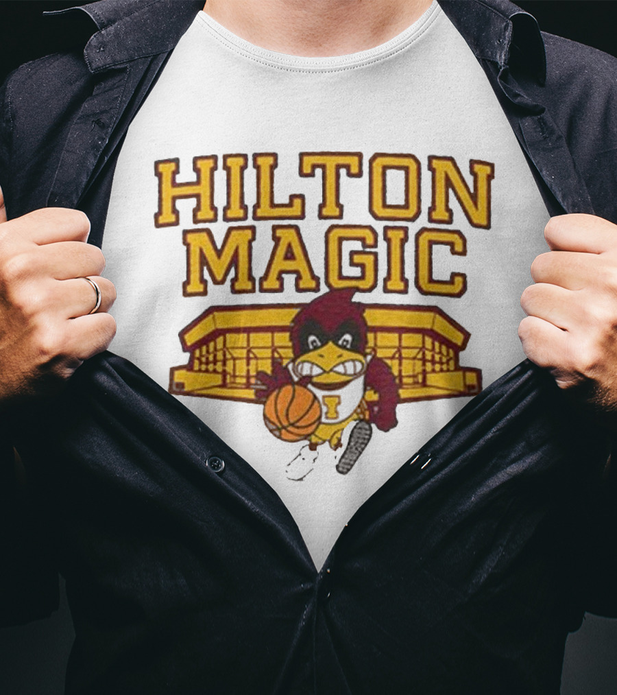 Iowa State Hilton Magic Cyclones Basketball Mascot With Hilton Coliseum T-Shirt