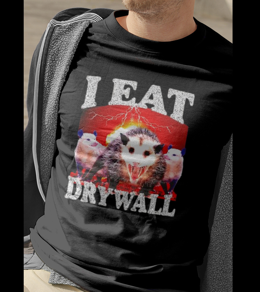 I Eat Drywall Opossum Trio Lightning Background T-Shirt