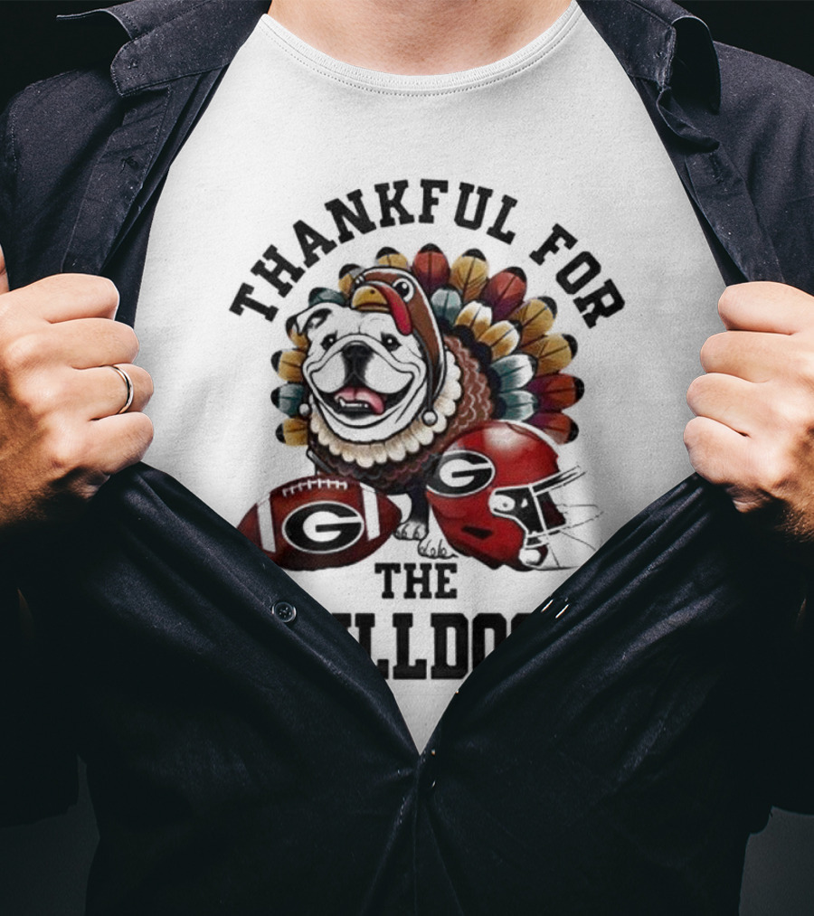 Thankful For The Bulldogs Georgia Bulldogs Football Helmet And Ball Thanksgiving T-Shirt