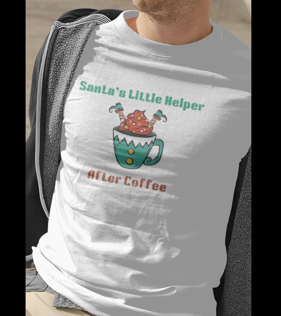 Santa's Little Helper After Coffee Christmas Mug With Candy Canes And Stars T-Shirt