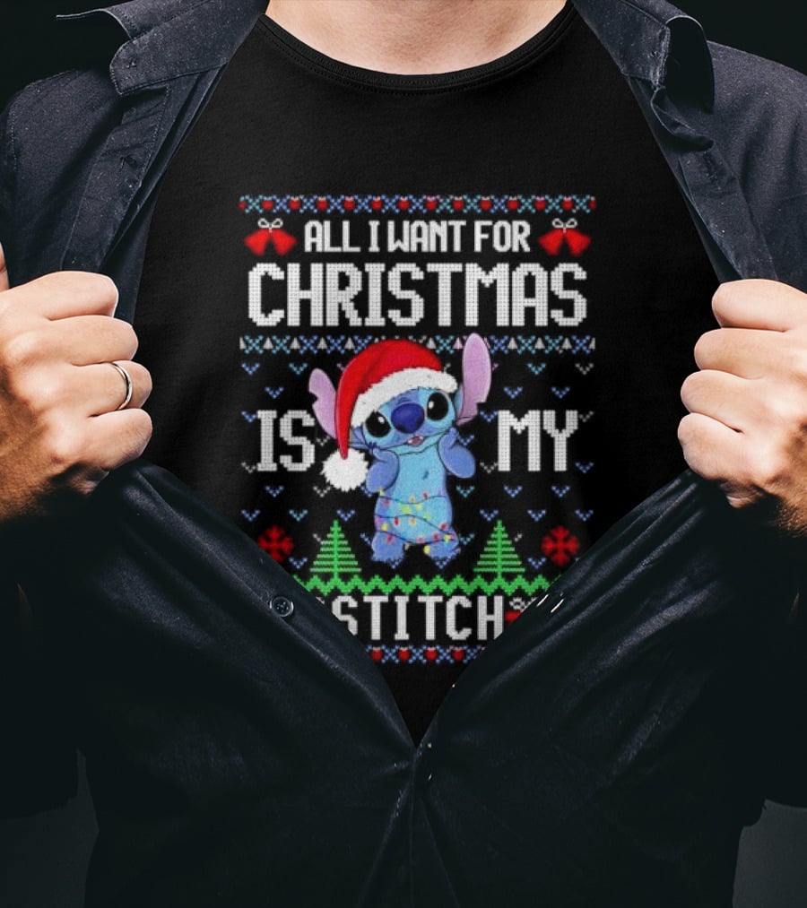 Santa Stitch All I Want For Christmas Is My Stitch Ugly Christmas T-Shirt