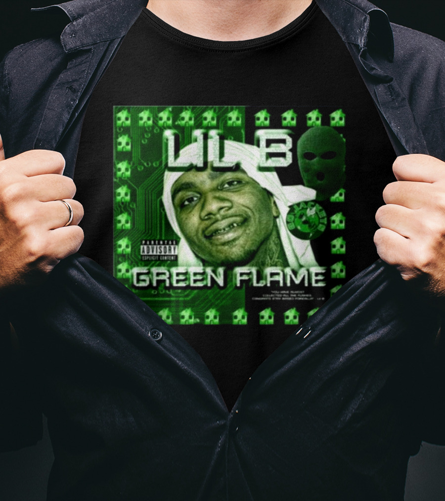 LIL B Green Flame Album Cover Art With Circuit Background And Face T-Shirt