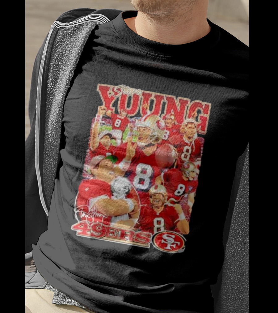 Steve Young 49ers Number 8 Vintage Signature Collage SF T-Shirt