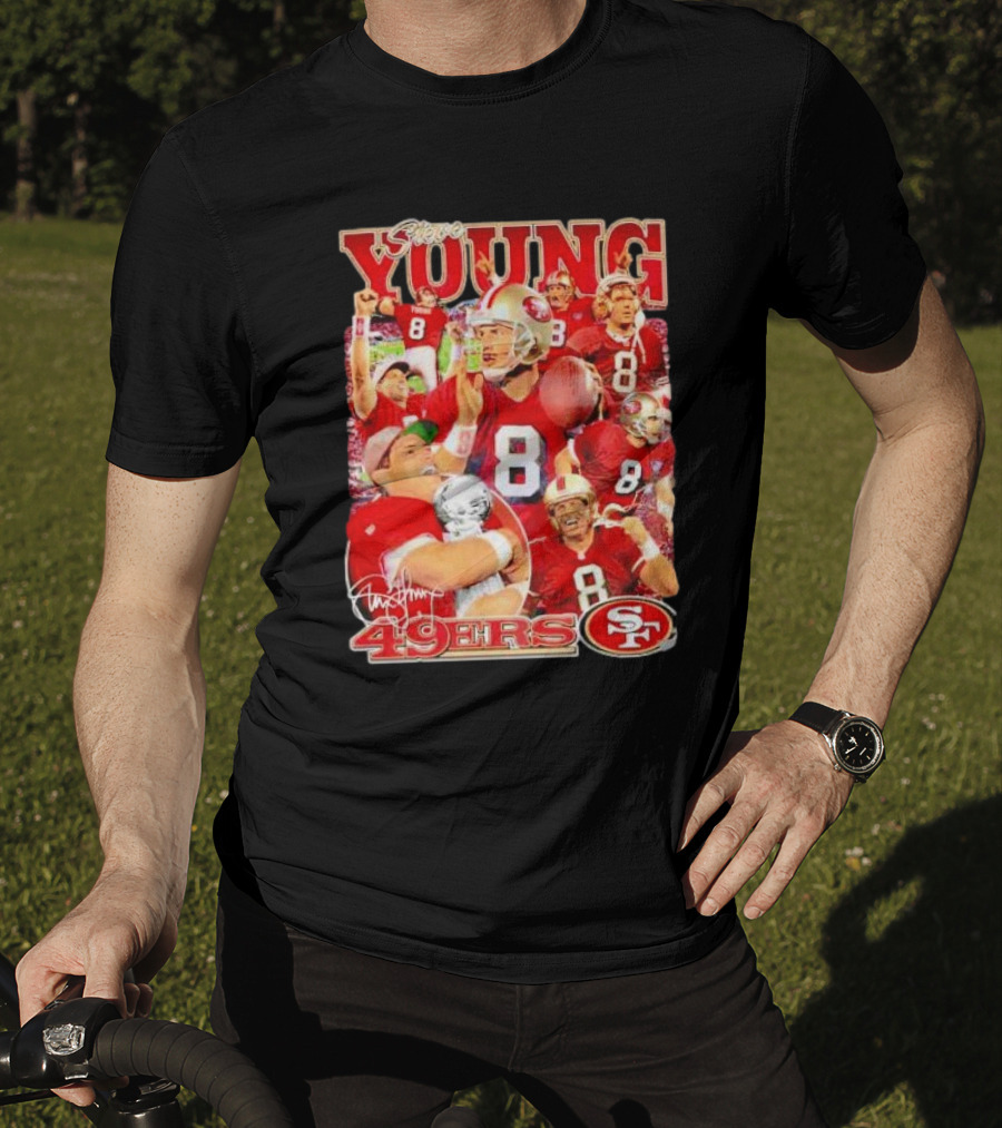 Steve Young 49ers Number 8 Vintage Signature Collage SF T-Shirt