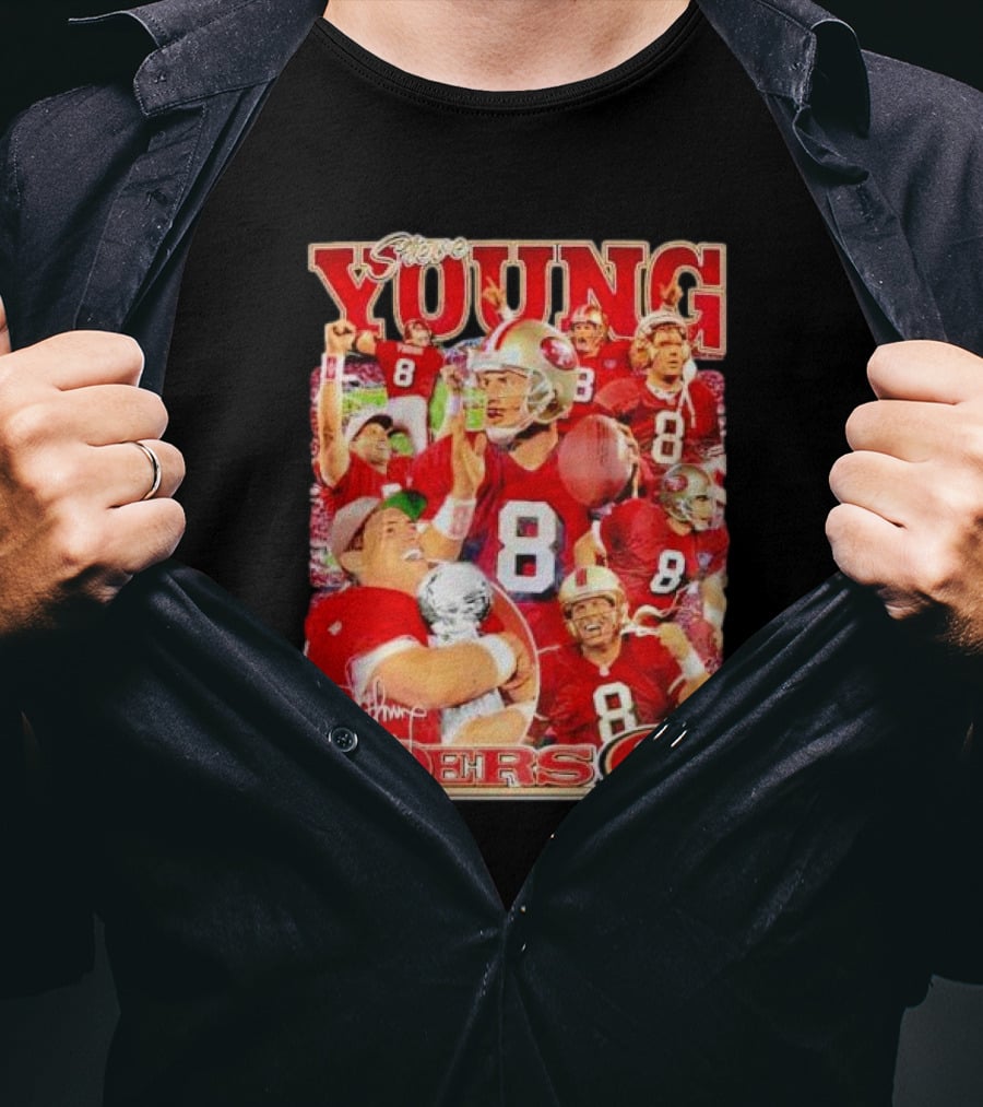 Steve Young 49ers Number 8 Vintage Signature Collage SF T-Shirt