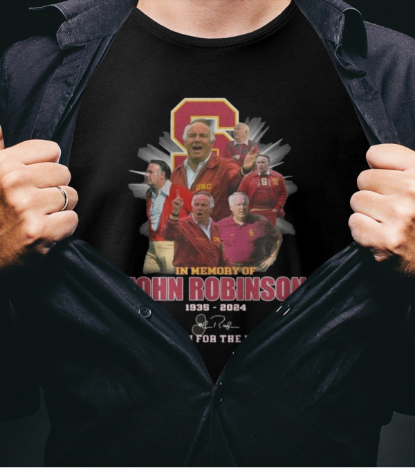 USC Trojans Thank You For The Memories In Memory Of John Robinson 1935-2024 Signature T-Shirt