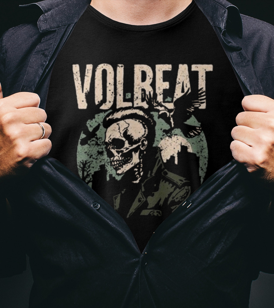Volbeat Sixteen Dollars Skull With Birds And City T-Shirt